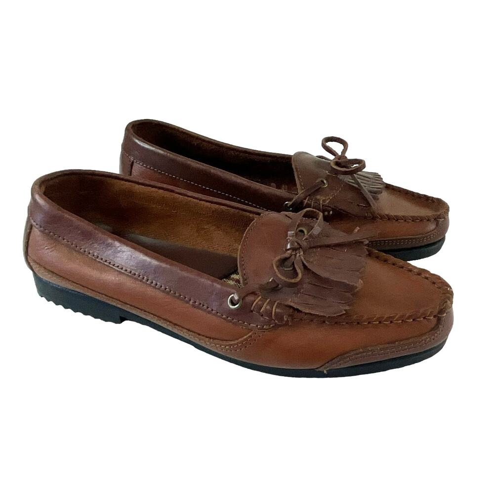 The Leather Collection Classic Loafers Women’s Sz 8 Fringe Brown Preppy
